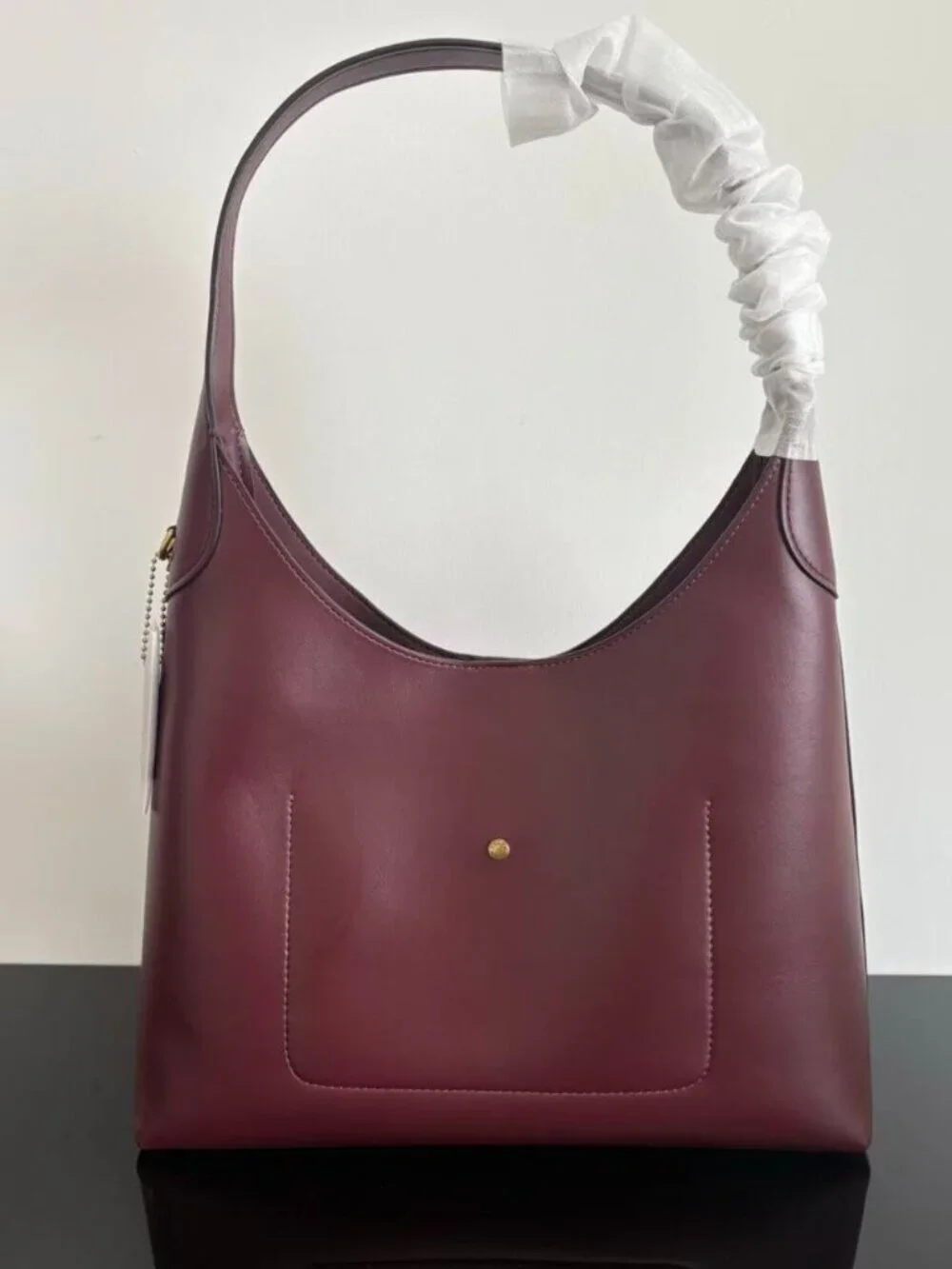 Coach Brooklyn 28 Burgundy Leather Shoulder Bag with Gold Logo Detailing